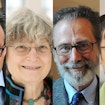 Portrait photo collage of Yves Meyer, Ingrid Daubechies, Terence Tao and Emmanuel Candes