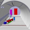 A 3D rendering of the planned FASER experiment at the Large Hadron Collider