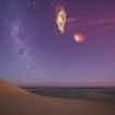 The Small and Large Magellanic Clouds as they would appear if the gas around them were visible to the naked eye.
