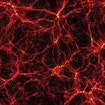A visual representation of a computer simulation. The representation resembles a complex, layered web of fluorescent-red branching lines that gather at certain points in a similar fashion to neurons in the human brain.